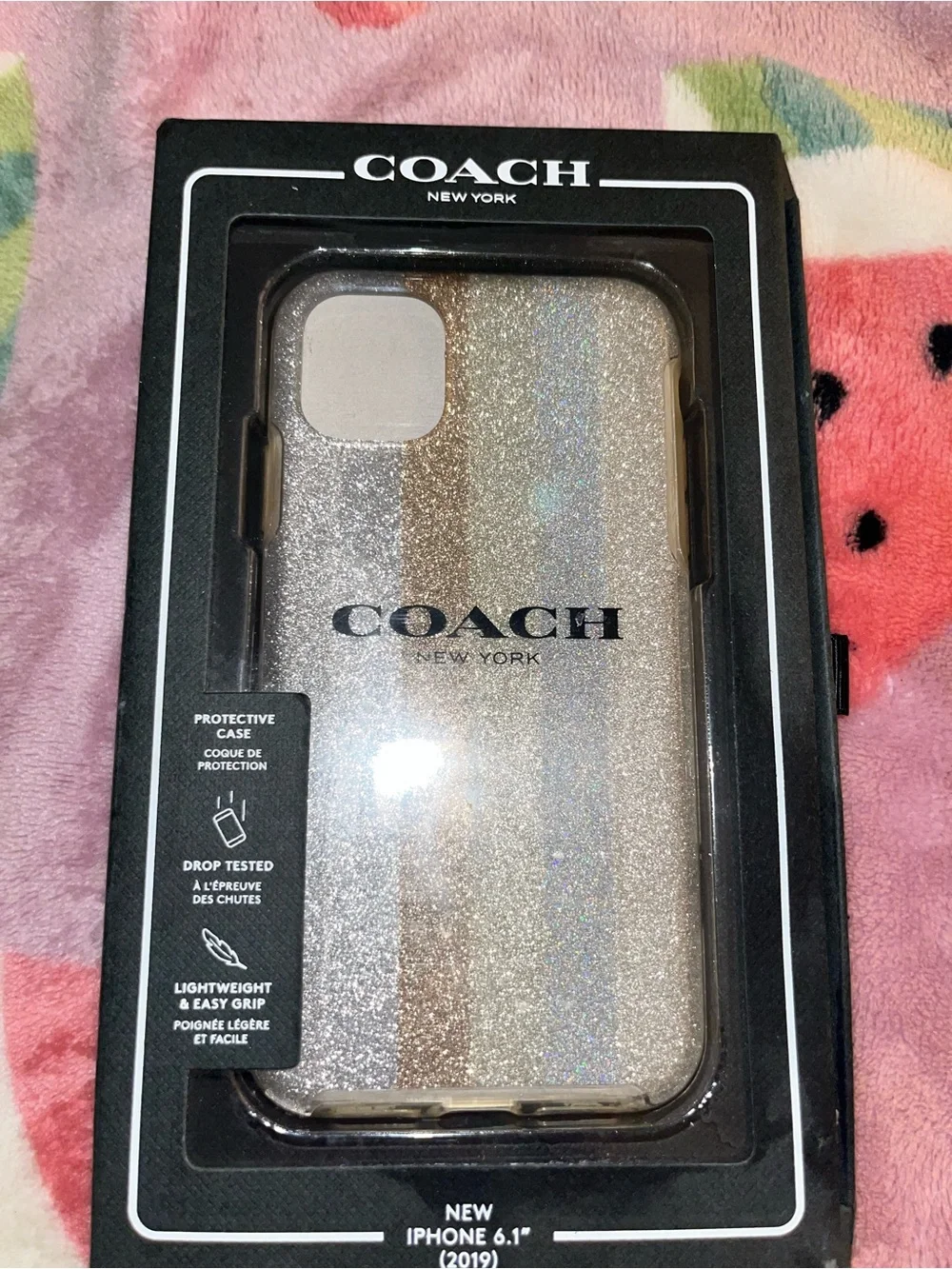 COACH Glitter Stripe iPhone 6.1 (2019) Case in Silver and Gold